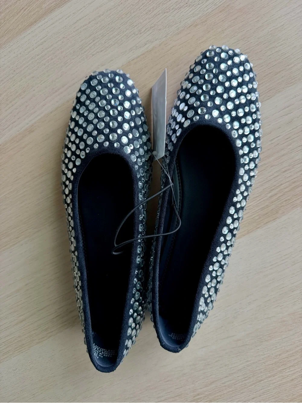 H&M Rhinestone Embellished Ballet Flats Black Crystal NWT Size 9 Sparkle Shoe